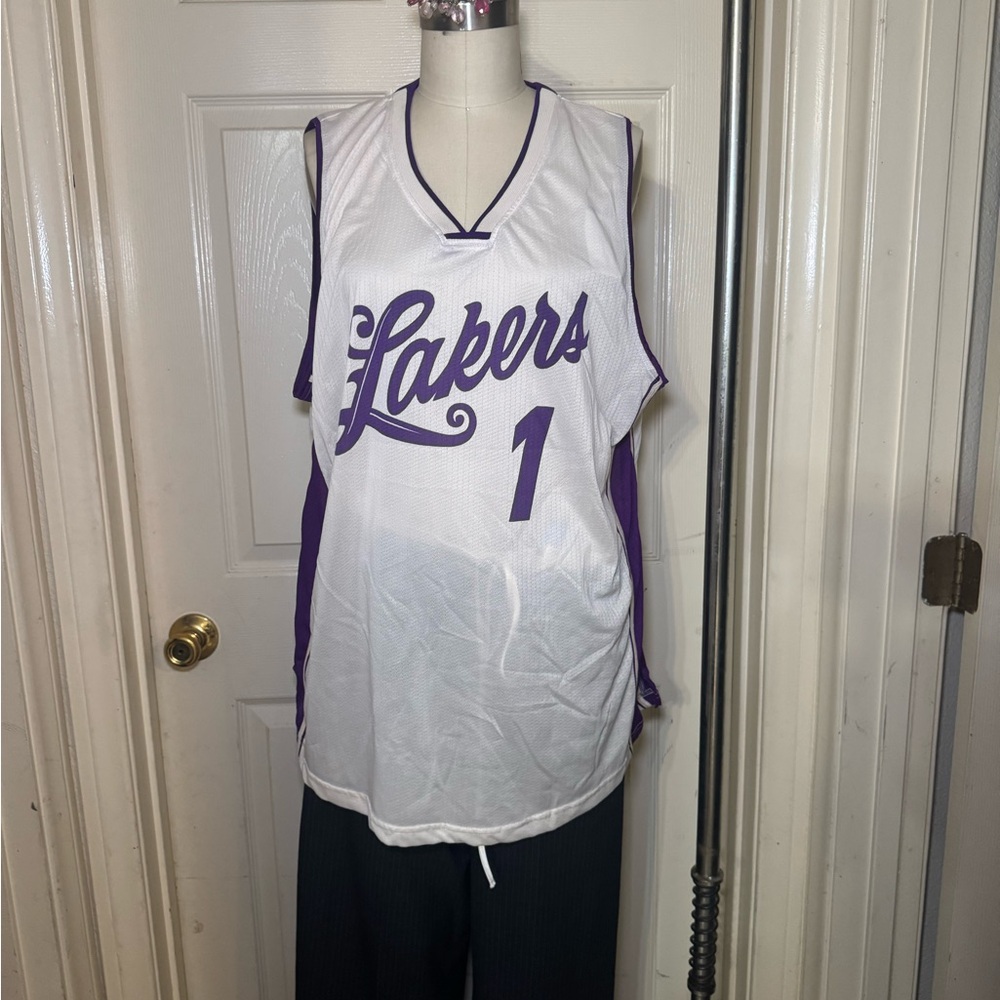 White and Purple Lakers Basketball Jersey